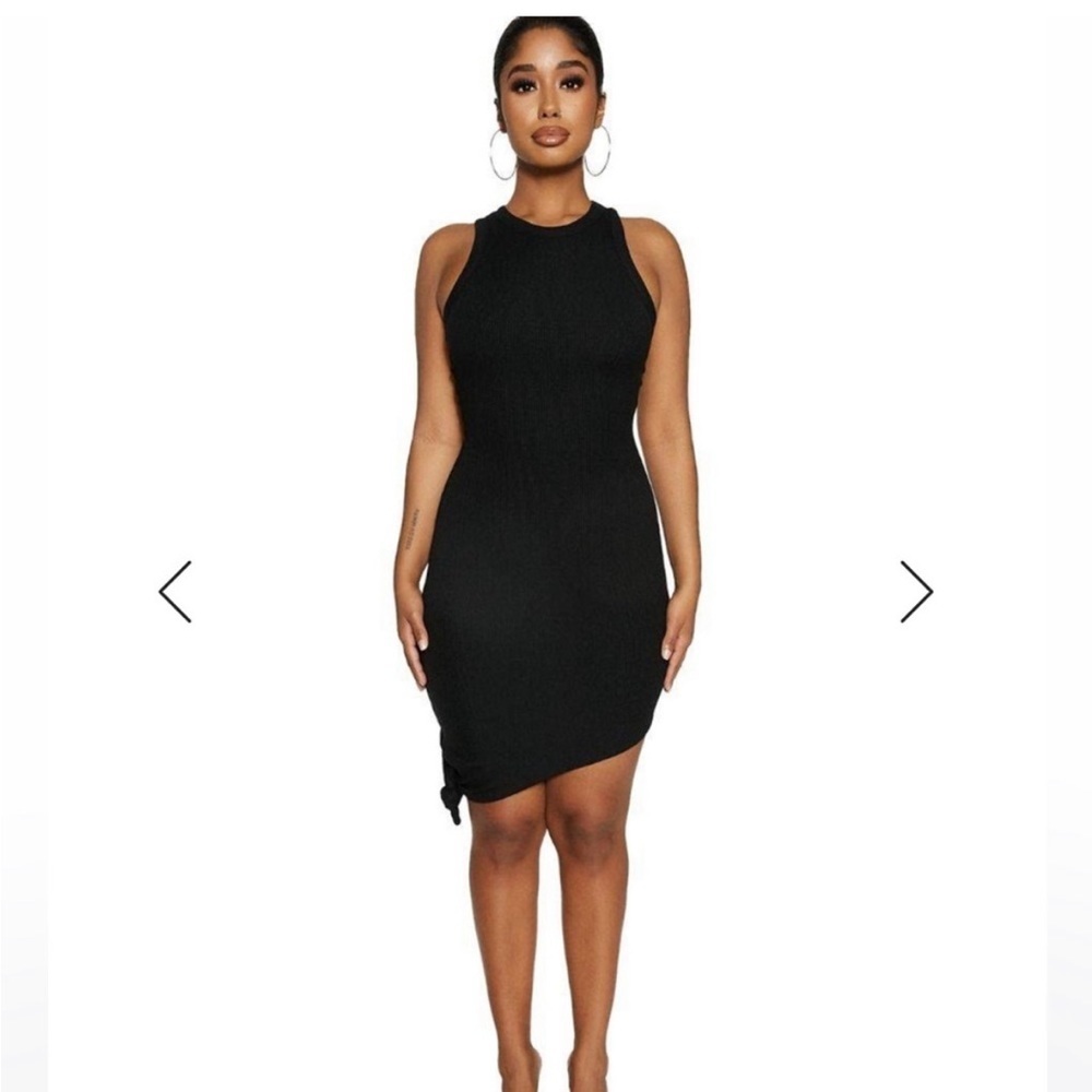 NWOT Naked Wardrobe Knot Right now ribbed Asymmetrical dress // Size Medium•LBD
